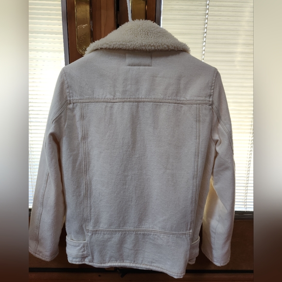 AllSaints Oversized Denim Biker Jacket With ChunkyZips and Faux Sherpa Lining 00 - Picture 3 of 7